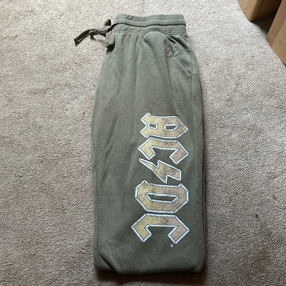 full length army green AC/DC sweatpants